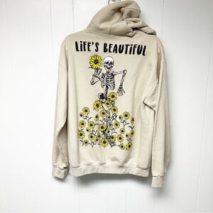 Bowery Supply Co Tan Life's Beautiful Skeleton Graphic Hoodie Medium